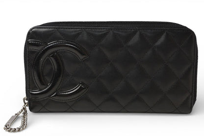 シャネル 財布 CHANEL カンボンライン ラウンドファスナー式/長財布 ブラック/ブラック【中古】