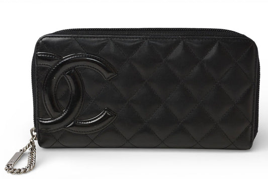 シャネル 財布 CHANEL カンボンライン ラウンドファスナー式/長財布 ブラック/ブラック【中古】