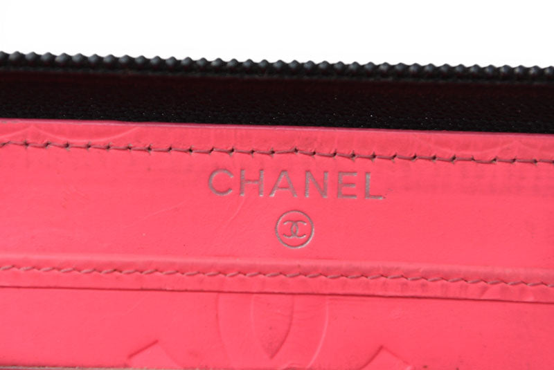 シャネル 財布 CHANEL カンボンライン ラウンドファスナー式/長財布 ブラック/ブラック【中古】