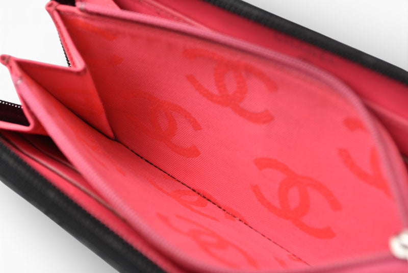 シャネル 財布 CHANEL カンボンライン ラウンドファスナー式/長財布 ブラック/ブラック【中古】