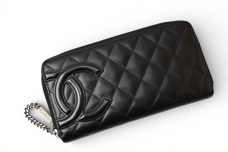 シャネル 財布 CHANEL カンボンライン ラウンドファスナー式/長財布 ブラック/ブラック【中古】