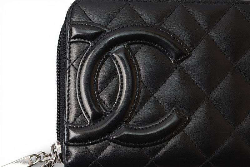 シャネル 財布 CHANEL カンボンライン ラウンドファスナー式/長財布 ブラック/ブラック【中古】
