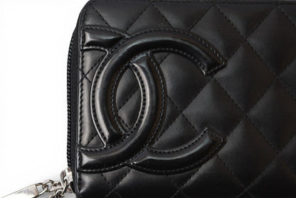 シャネル 財布 CHANEL カンボンライン ラウンドファスナー式/長財布 ブラック/ブラック【中古】