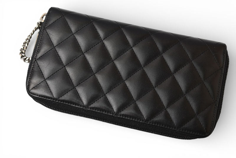 シャネル 財布 CHANEL カンボンライン ラウンドファスナー式/長財布 ブラック/ブラック【中古】