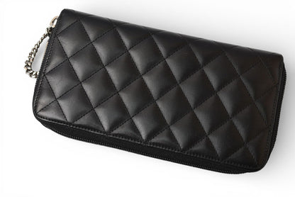 シャネル 財布 CHANEL カンボンライン ラウンドファスナー式/長財布 ブラック/ブラック【中古】