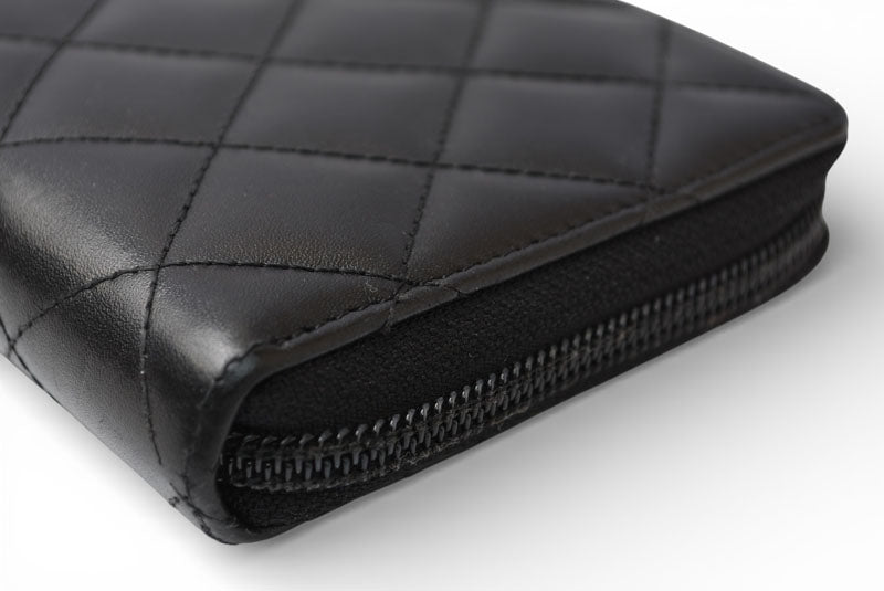 シャネル 財布 CHANEL カンボンライン ラウンドファスナー式/長財布 ブラック/ブラック【中古】