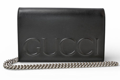 グッチ ショルダーバッグ/クラッチバッグ/チェーンウォレット 2way GUCCI エンボスロゴ/ブラック 421850【中古】