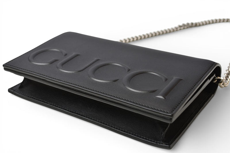 グッチ ショルダーバッグ/クラッチバッグ/チェーンウォレット 2way GUCCI エンボスロゴ/ブラック 421850【中古】