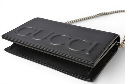 グッチ ショルダーバッグ/クラッチバッグ/チェーンウォレット 2way GUCCI エンボスロゴ/ブラック 421850【中古】