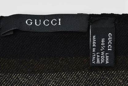 グッチ マフラー GUCCI ウインタースカーフ ウール100% GG柄/ブラック シェリーライン【中古】
