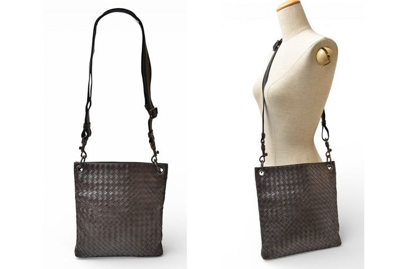 ボッテガヴェネタ ショルダーバッグ/メッセンジャーバッグ BOTTEGA VENETA クロスボディ イントレチャートVN ダークブラウン 172726【中古】