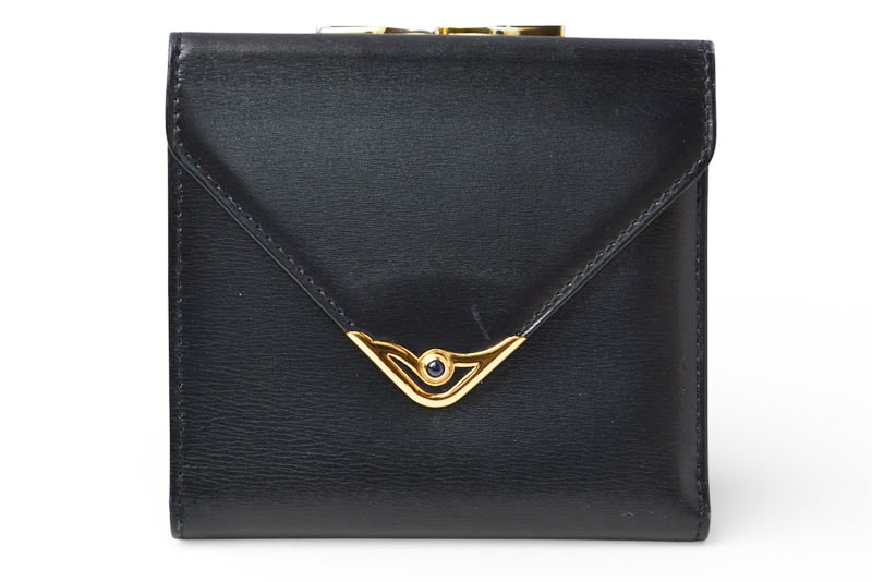 カルティエ 折財布/二つ折り財布 Cartier ガマ口財布 ヴィンテージ サファイア レザー がま口 ネイビー【中古】