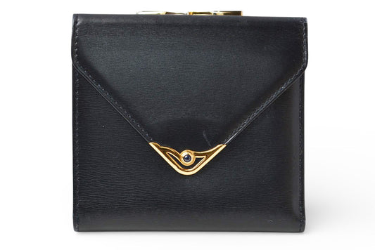 カルティエ 折財布/二つ折り財布 Cartier ガマ口財布 ヴィンテージ サファイア レザー がま口 ネイビー【中古】