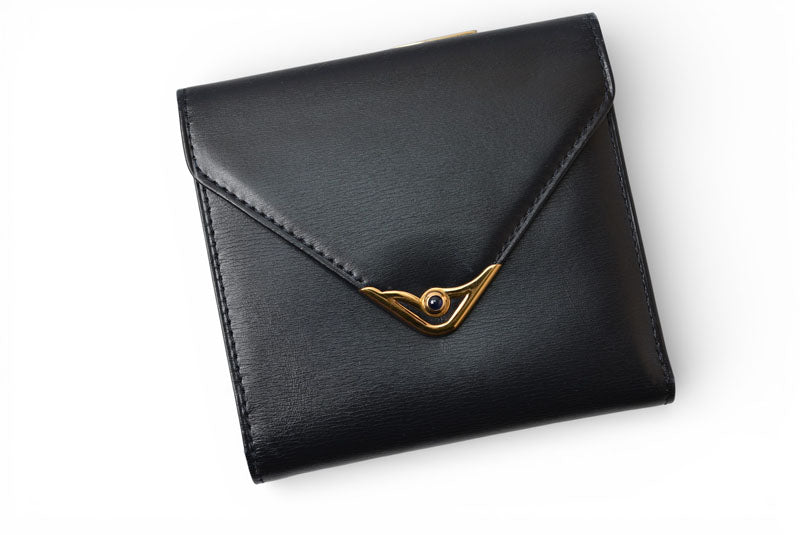カルティエ 折財布/二つ折り財布 Cartier ガマ口財布 ヴィンテージ サファイア レザー がま口 ネイビー【中古】