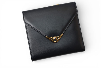 カルティエ 折財布/二つ折り財布 Cartier ガマ口財布 ヴィンテージ サファイア レザー がま口 ネイビー【中古】