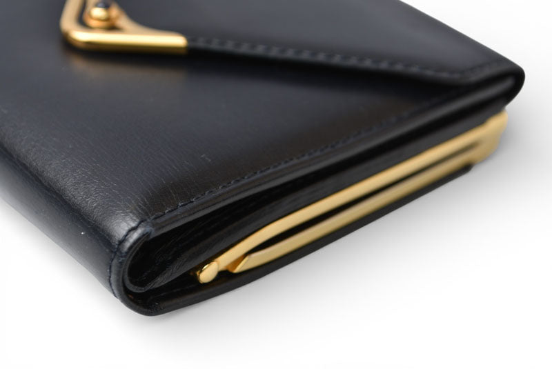 カルティエ 折財布/二つ折り財布 Cartier ガマ口財布 ヴィンテージ サファイア レザー がま口 ネイビー【中古】
