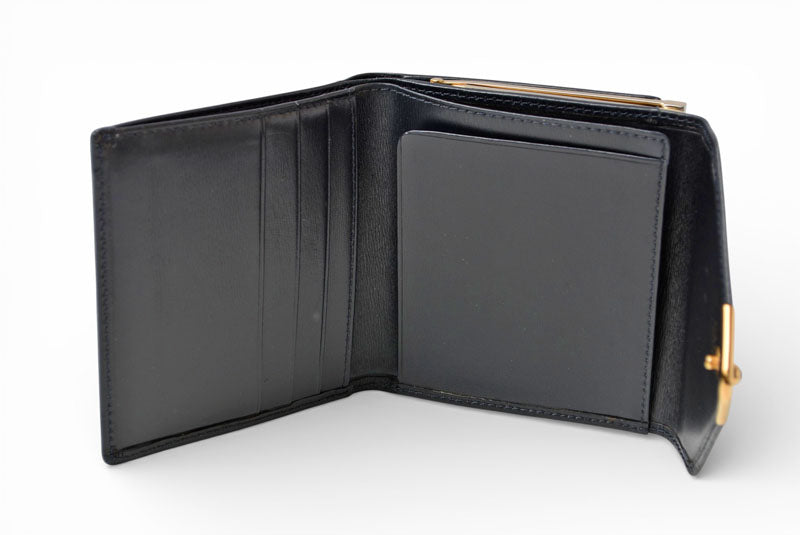 カルティエ 折財布/二つ折り財布 Cartier ガマ口財布 ヴィンテージ サファイア レザー がま口 ネイビー【中古】