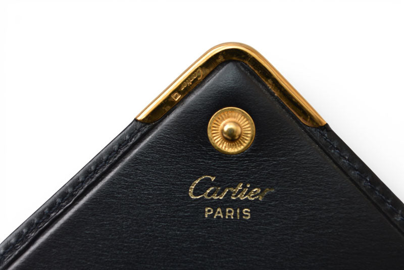 カルティエ 折財布/二つ折り財布 Cartier ガマ口財布 ヴィンテージ サファイア レザー がま口 ネイビー【中古】