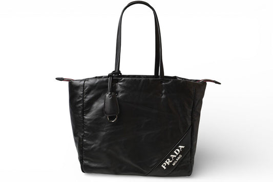 プラダ トートバッグ PRADA ロゴ レザー ブラック/ピンク 1BG223 レディース 【中古】