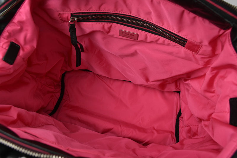 プラダ トートバッグ PRADA ロゴ レザー ブラック/ピンク 1BG223 レディース 【中古】