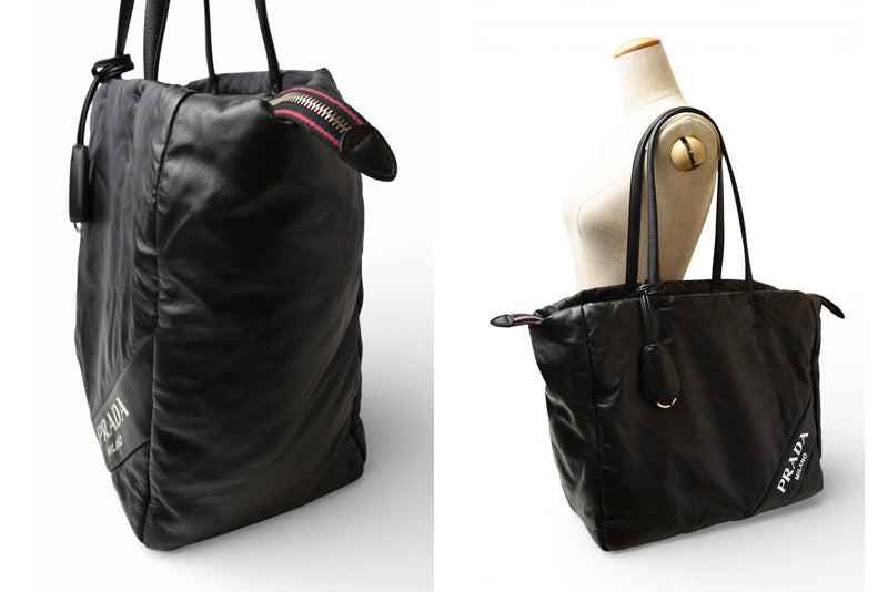 プラダ トートバッグ PRADA ロゴ レザー ブラック/ピンク 1BG223 レディース 【中古】