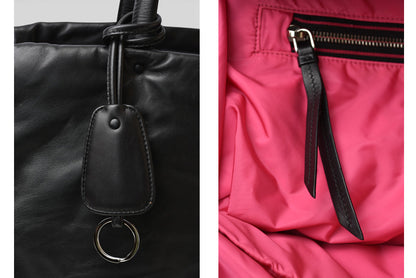 プラダ トートバッグ PRADA ロゴ レザー ブラック/ピンク 1BG223 レディース 【中古】