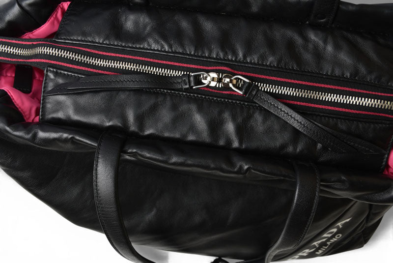プラダ トートバッグ PRADA ロゴ レザー ブラック/ピンク 1BG223 レディース 【中古】