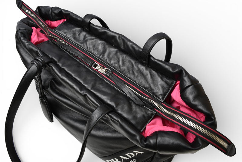 プラダ トートバッグ PRADA ロゴ レザー ブラック/ピンク 1BG223 レディース 【中古】