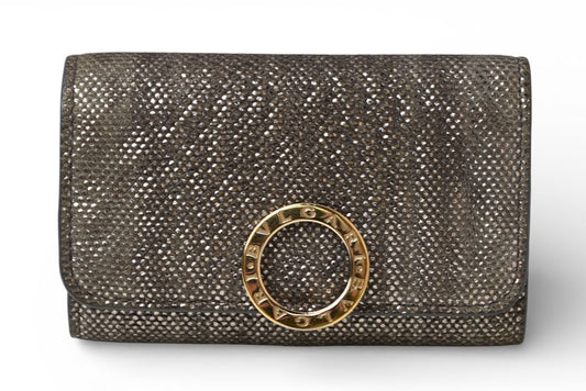 ブルガリ キーケース BVLGARI メタリックキャンバス グレー/ゴールド メンズ/レディース【中古】