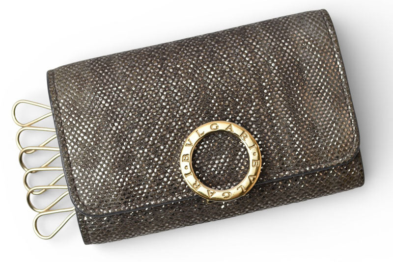 ブルガリ キーケース BVLGARI メタリックキャンバス グレー/ゴールド メンズ/レディース【中古】