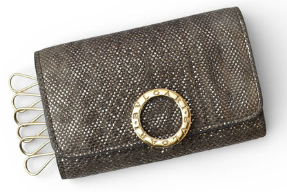 ブルガリ キーケース BVLGARI メタリックキャンバス グレー/ゴールド メンズ/レディース【中古】