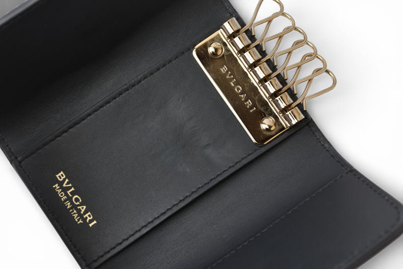 ブルガリ キーケース BVLGARI メタリックキャンバス グレー/ゴールド メンズ/レディース【中古】