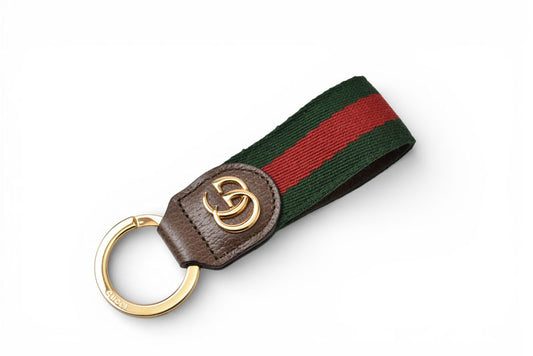 グッチ キーリング/キーホルダー GUCCI グリーン/レッドライン ゴールド オフィディア 523161 HE2NG 8742【中古】