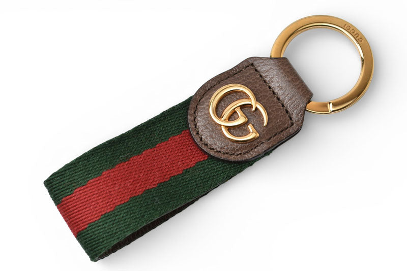 グッチ キーリング/キーホルダー GUCCI グリーン/レッドライン ゴールド オフィディア 523161 HE2NG 8742【中古】