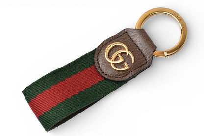 グッチ キーリング/キーホルダー GUCCI グリーン/レッドライン ゴールド オフィディア 523161 HE2NG 8742【中古】