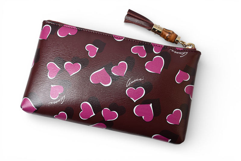 グッチ ポーチ GUCCI バンブー 化粧ポーチ ハートモチーフ ボルドー/ピンク 338815【中古】