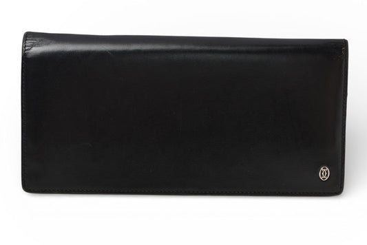 カルティエ 財布 メンズ Cartier 長財布 レザー パシャ ブラック/シルバー L3000440 メンズ/レディース【中古】
