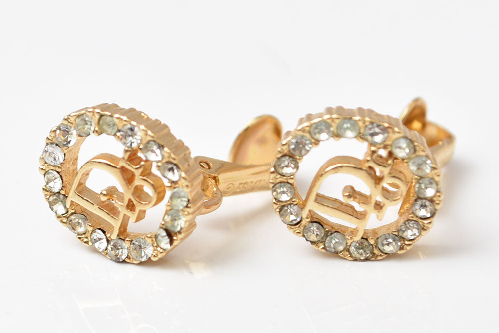 クリスチャンディオール イヤリング Christian Dior ヴィンテージ アクセサリー ロゴ/ラインストーン ゴールド【中古】