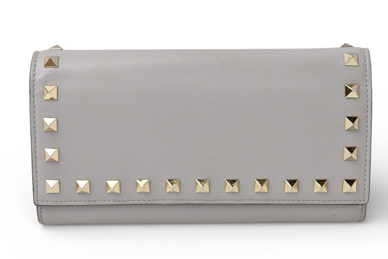 ヴァレンティノ 財布 VALENTINO 長財布 バレンチノ ロックスタッズ ライトグレー メンズ/レディース【中古】
