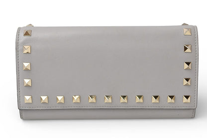ヴァレンティノ 財布 VALENTINO 長財布 バレンチノ ロックスタッズ ライトグレー メンズ/レディース【中古】