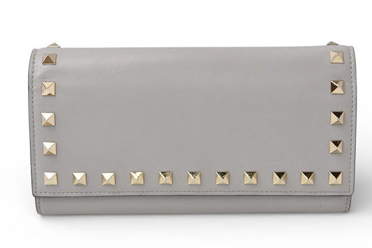 ヴァレンティノ 財布 VALENTINO 長財布 バレンチノ ロックスタッズ ライトグレー メンズ/レディース【中古】
