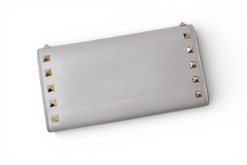 ヴァレンティノ 財布 VALENTINO 長財布 バレンチノ ロックスタッズ ライトグレー メンズ/レディース【中古】