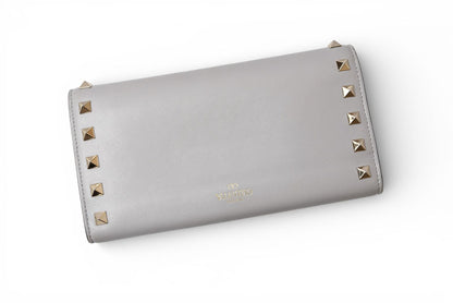 ヴァレンティノ 財布 VALENTINO 長財布 バレンチノ ロックスタッズ ライトグレー メンズ/レディース【中古】