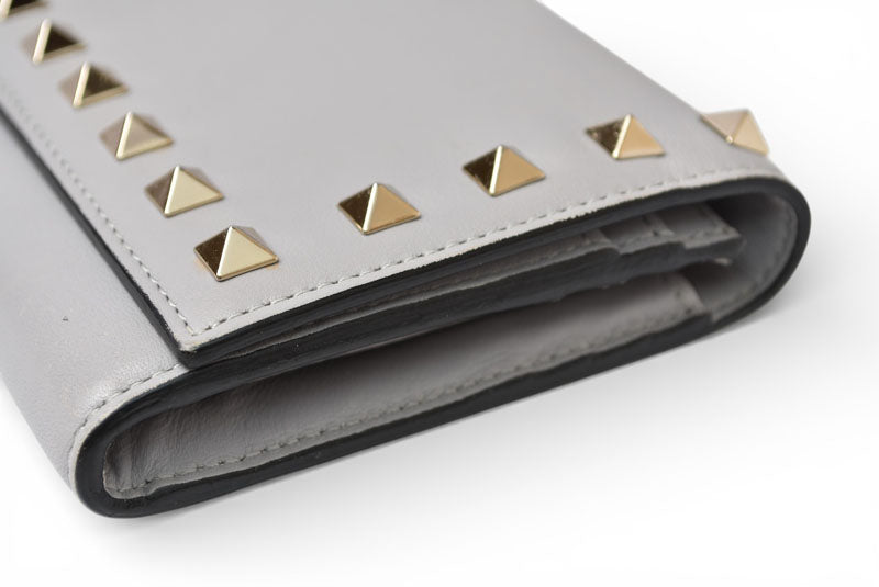 ヴァレンティノ 財布 VALENTINO 長財布 バレンチノ ロックスタッズ ライトグレー メンズ/レディース【中古】