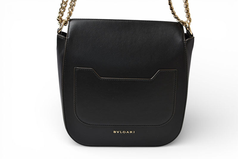ブルガリ バッグ BVLGARI ディーヴァ ドリーム レザー チェーンショルダーバッグ ブラック/モカ【中古】