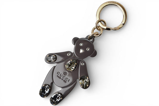グッチ キーリング/キーホルダー/チャーム GUCCI テディベア クマ スワロフスキー ラインストーン グレー 354360【中古】