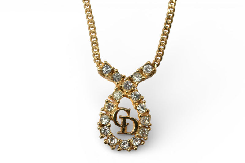 クリスチャンディオール ネックレス/ペンダント Christian Dior CDロゴ/ラインストーン ゴールド【中古】