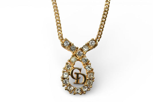 クリスチャンディオール ネックレス/ペンダント Christian Dior CDロゴ/ラインストーン ゴールド【中古】