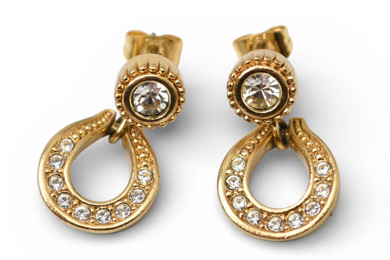 クリスチャンディオール ピアス ヴィンテージ Christian Dior ラインストーン ゴールド【中古】