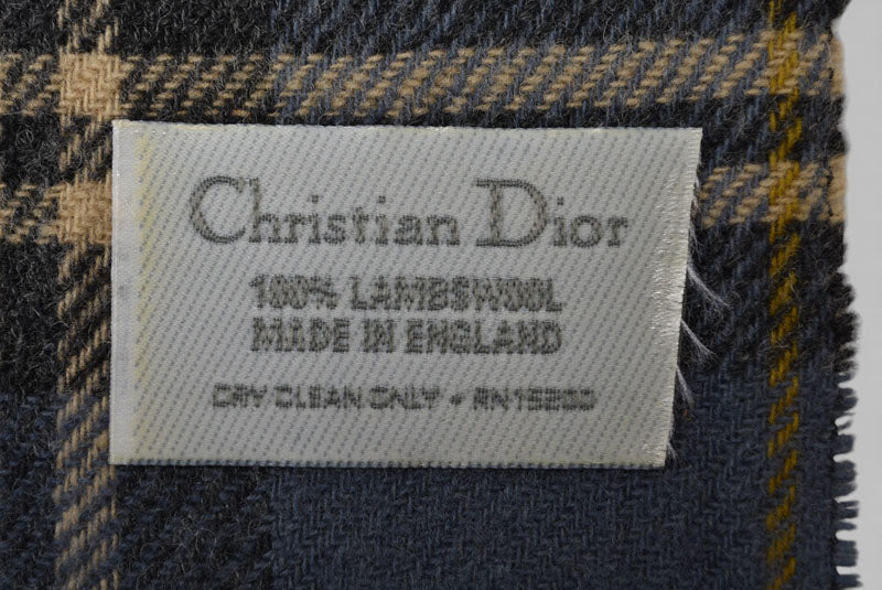 クリスチャンディオール マフラー Christian Dior ウインタースカーフ ウール100% チェック柄 ベージュ/ブルー【中古】